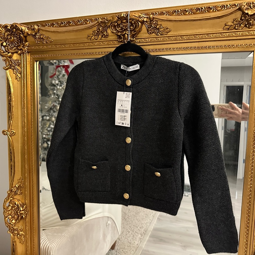 Zara black cardigan with gold buttons, new with tags